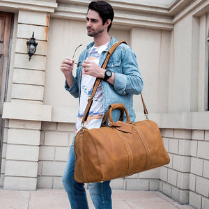 Zee Leather - Men's Crazy Horse Leather Travel Bag Cow Leather Big Travel Duffel Durable Cowhide Weekend Bag Man Genuine Leather Luggage Bag