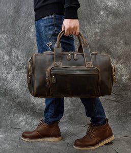 Zee Leather Men's Travel Bag With Shoe Pocket 20 inch Big Capacity Vintage Crazy Horse Leather Weekend luggage Messenger Bag