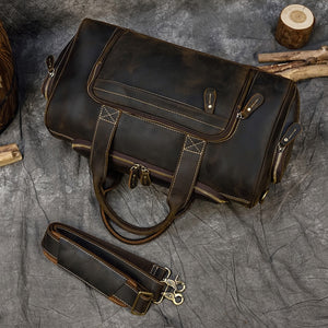Zee Leather Men's Travel Bag With Shoe Pocket 20 inch Big Capacity Vintage Crazy Horse Leather Weekend luggage Messenger Bag