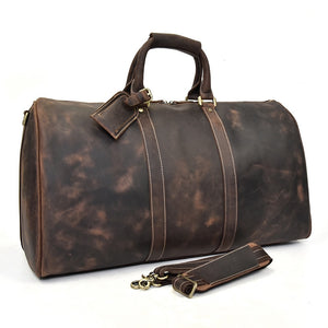 Zee Leather - Men's Crazy Horse Leather Travel Bag Cow Leather Big Travel Duffel Durable Cowhide Weekend Bag Man Genuine Leather Luggage Bag
