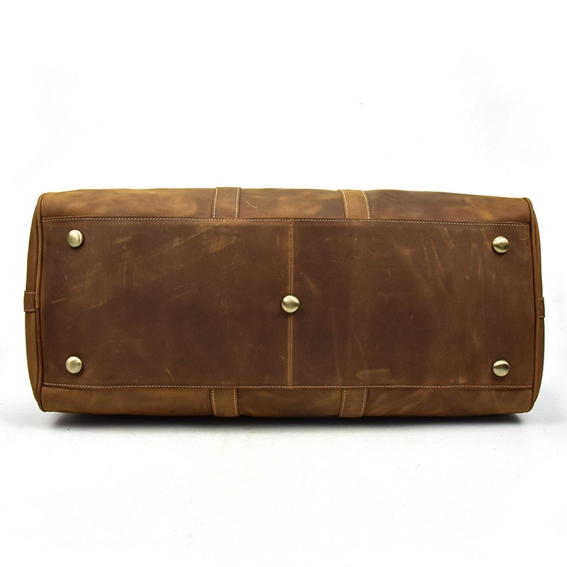 Zee Leather - Men's Crazy Horse Leather Travel Bag Cow Leather Big Travel Duffel Durable Cowhide Weekend Bag Man Genuine Leather Luggage Bag