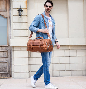 Zee Leather Men's Travel Bag With Shoe Pocket 20 inch Big Capacity Vintage Crazy Horse Leather Weekend luggage Messenger Bag