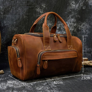 Zee Leather Men's Travel Bag With Shoe Pocket 20 inch Big Capacity Vintage Crazy Horse Leather Weekend luggage Messenger Bag