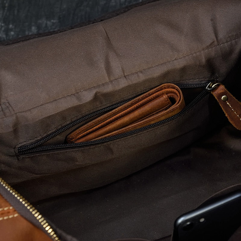 Zee Leather Men's Travel Bag With Shoe Pocket 20 inch Big Capacity Vintage Crazy Horse Leather Weekend luggage Messenger Bag