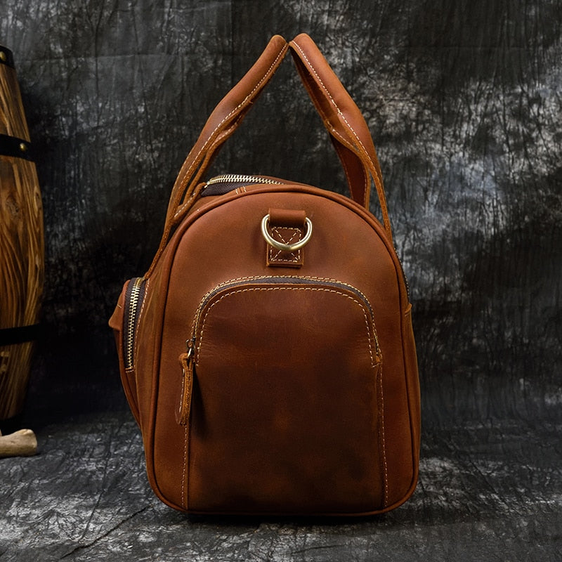 Zee Leather Men's Travel Bag With Shoe Pocket 20 inch Big Capacity Vintage Crazy Horse Leather Weekend luggage Messenger Bag