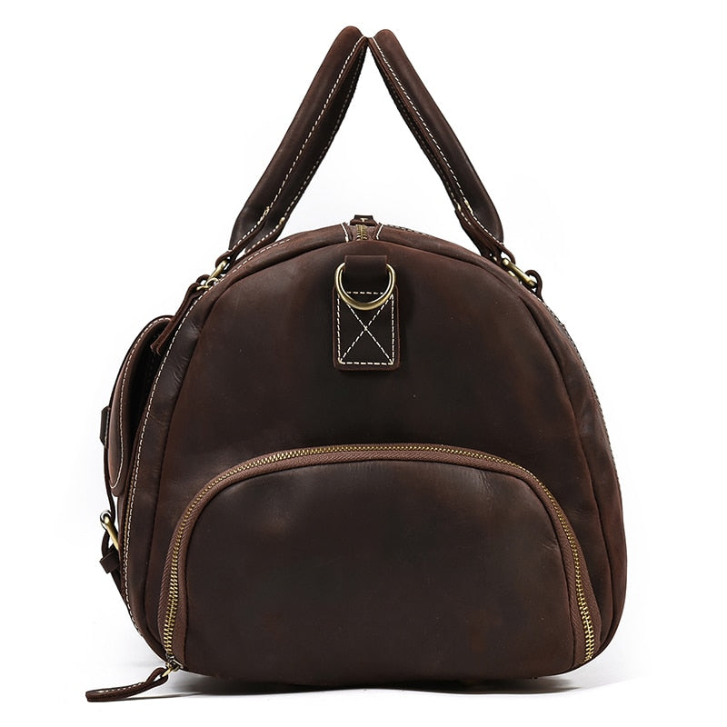 Zee Leather Men's Travel Bag With Shoe Pocket 20 inch Big Capacity Vintage Crazy Horse Leather Weekend luggage Messenger Bag