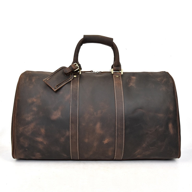Zee Leather - Men's Crazy Horse Leather Travel Bag Cow Leather Big Travel Duffel Durable Cowhide Weekend Bag Man Genuine Leather Luggage Bag