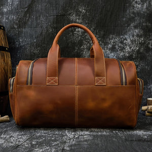 Zee Leather Men's Travel Bag With Shoe Pocket 20 inch Big Capacity Vintage Crazy Horse Leather Weekend luggage Messenger Bag