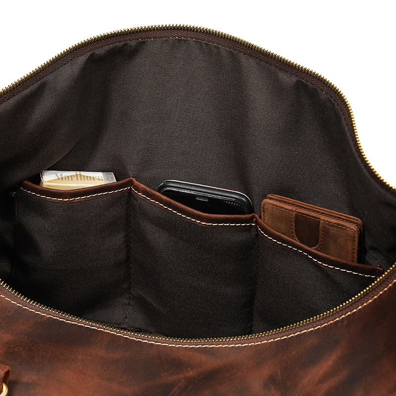 Zee Leather Men's Travel Bag With Shoe Pocket 20 inch Big Capacity Vintage Crazy Horse Leather Weekend luggage Messenger Bag