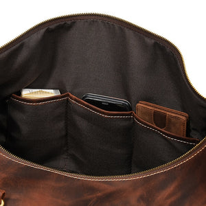 Zee Leather Men's Travel Bag With Shoe Pocket 20 inch Big Capacity Vintage Crazy Horse Leather Weekend luggage Messenger Bag