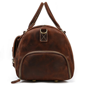 Zee Leather Men's Travel Bag With Shoe Pocket 20 inch Big Capacity Vintage Crazy Horse Leather Weekend luggage Messenger Bag