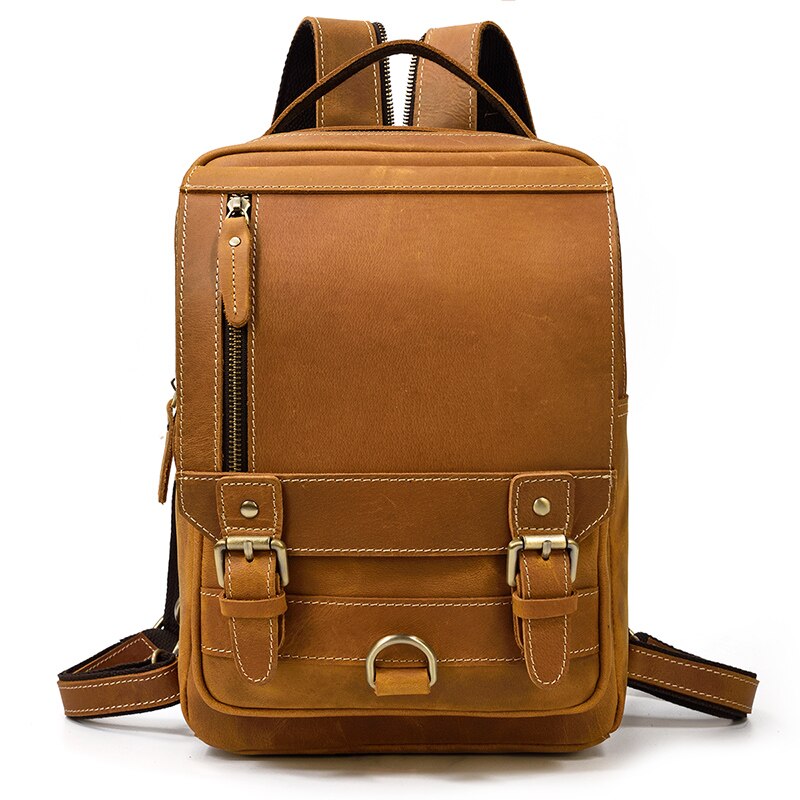 Zee Leather Genuine Leather Single Shoulder Backpack Chest Bag Dual Use Leather bags Men male travel bag outdoor cowhide bags