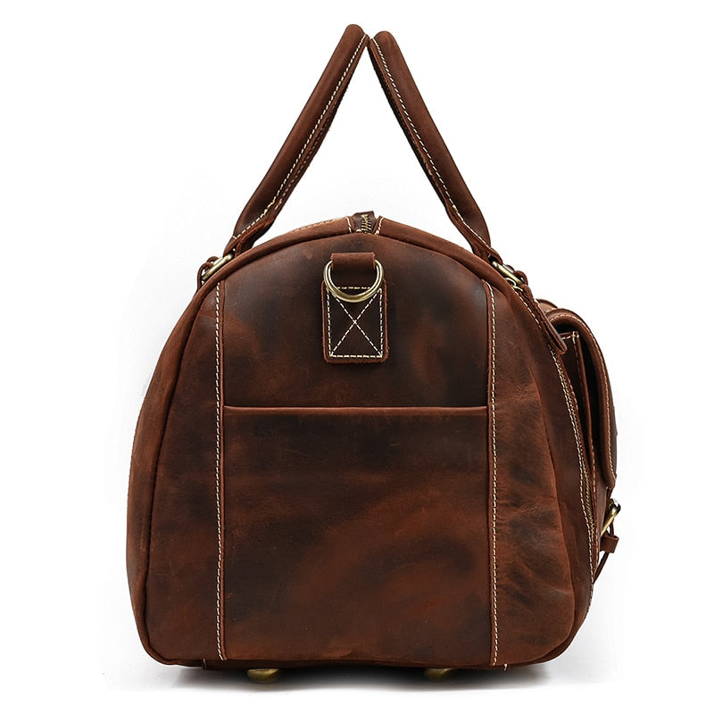 Zee Leather Men's Travel Bag With Shoe Pocket 20 inch Big Capacity Vintage Crazy Horse Leather Weekend luggage Messenger Bag