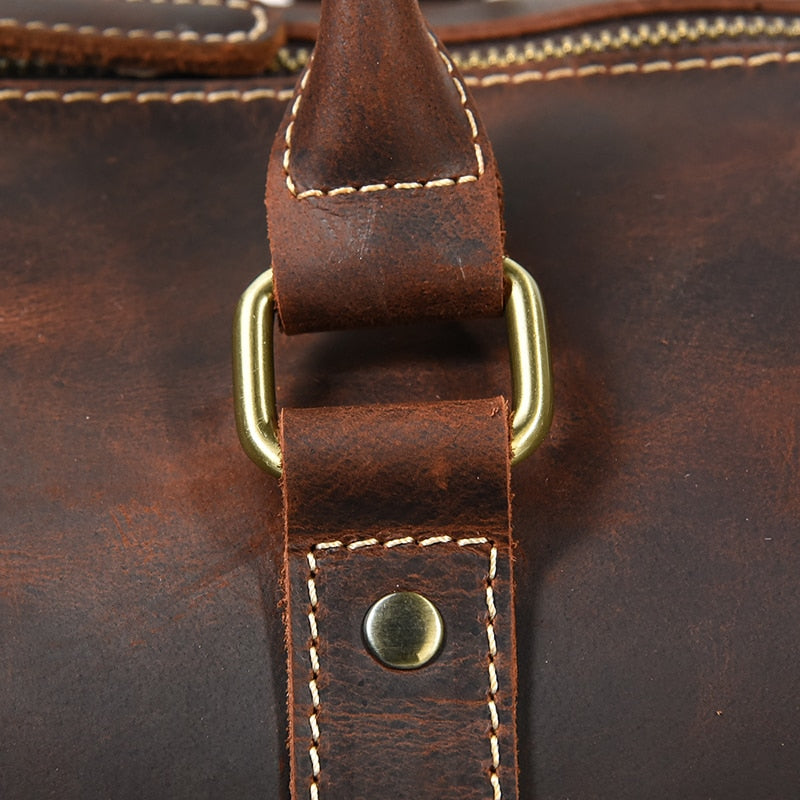 Zee Leather Men's Travel Bag With Shoe Pocket 20 inch Big Capacity Vintage Crazy Horse Leather Weekend luggage Messenger Bag