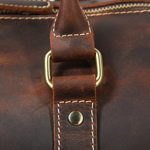 Zee Leather Men's Travel Bag With Shoe Pocket 20 inch Big Capacity Vintage Crazy Horse Leather Weekend luggage Messenger Bag
