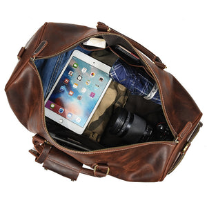 Zee Leather Men's Travel Bag With Shoe Pocket 20 inch Big Capacity Vintage Crazy Horse Leather Weekend luggage Messenger Bag