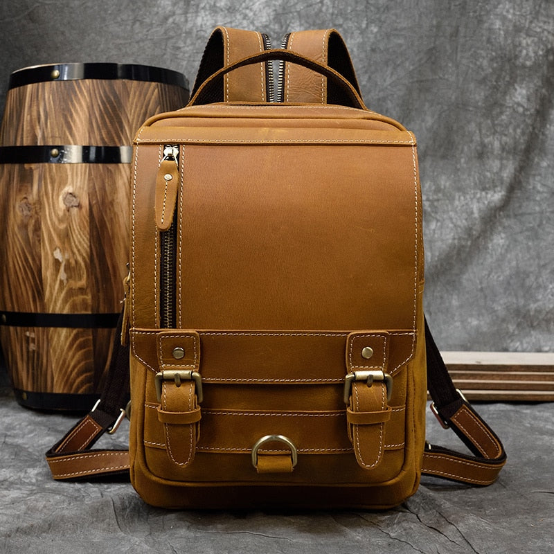 Zee Leather Genuine Leather Single Shoulder Backpack Chest Bag Dual Use Leather bags Men male travel bag outdoor cowhide bags