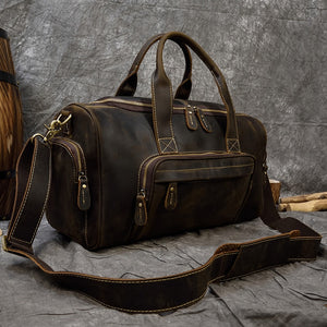Zee Leather Men's Travel Bag With Shoe Pocket 20 inch Big Capacity Vintage Crazy Horse Leather Weekend luggage Messenger Bag