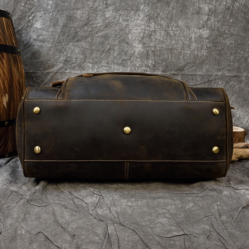 Zee Leather Men's Travel Bag With Shoe Pocket 20 inch Big Capacity Vintage Crazy Horse Leather Weekend luggage Messenger Bag