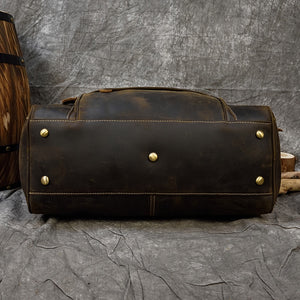 Zee Leather Men's Travel Bag With Shoe Pocket 20 inch Big Capacity Vintage Crazy Horse Leather Weekend luggage Messenger Bag