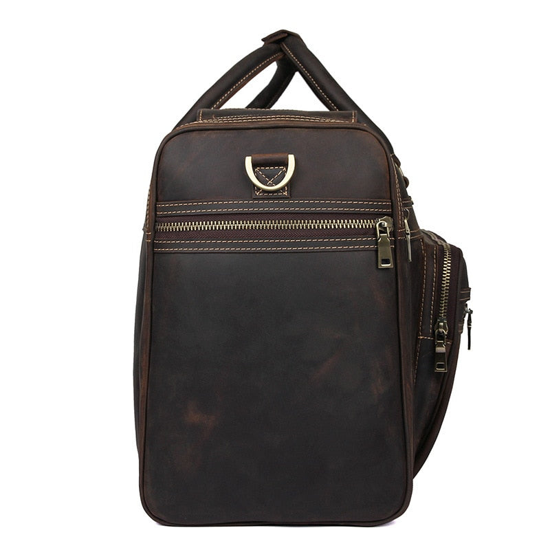 Zee Leather - Men's Crazy Horse Leather Travel Bag Cow Leather Big Travel Duffel Durable Cowhide Weekend Bag Man Genuine Leather Luggage Bag