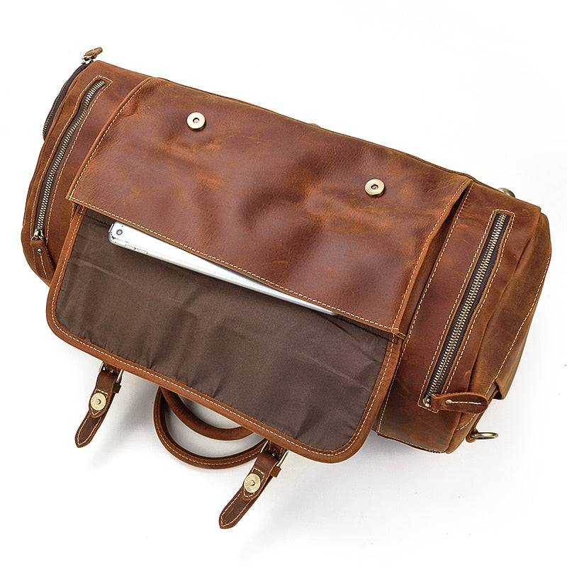 Zee Leather Men's Travel Bag With Shoe Pocket 20 inch Big Capacity Vintage Crazy Horse Leather Weekend luggage Messenger Bag