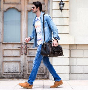 Zee Leather Men's Travel Bag With Shoe Pocket 20 inch Big Capacity Vintage Crazy Horse Leather Weekend luggage Messenger Bag