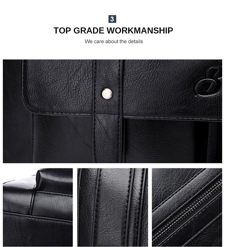 Zee Leather – Men’s Leather Black Briefcase Business Handbag Messenger Bags Male Vintage Shoulder Bag Large Laptop Travel Bags