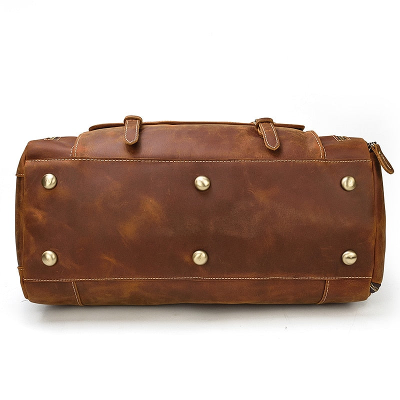 Zee Leather Men's Travel Bag With Shoe Pocket 20 inch Big Capacity Vintage Crazy Horse Leather Weekend luggage Messenger Bag
