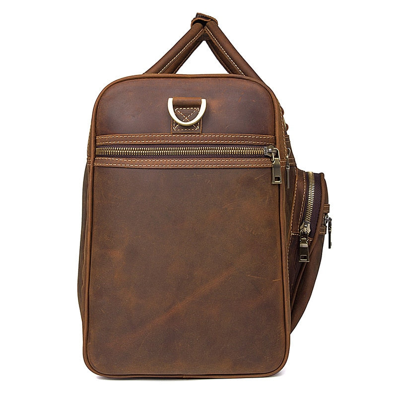 Zee Leather - Men's Crazy Horse Leather Travel Bag Cow Leather Big Travel Duffel Durable Cowhide Weekend Bag Man Genuine Leather Luggage Bag