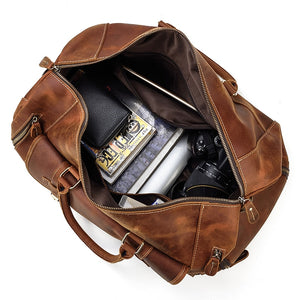 Zee Leather Men's Travel Bag With Shoe Pocket 20 inch Big Capacity Vintage Crazy Horse Leather Weekend luggage Messenger Bag