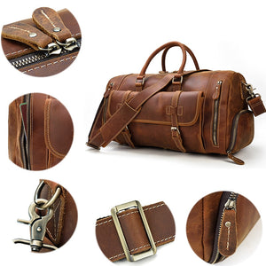 Zee Leather Men's Travel Bag With Shoe Pocket 20 inch Big Capacity Vintage Crazy Horse Leather Weekend luggage Messenger Bag