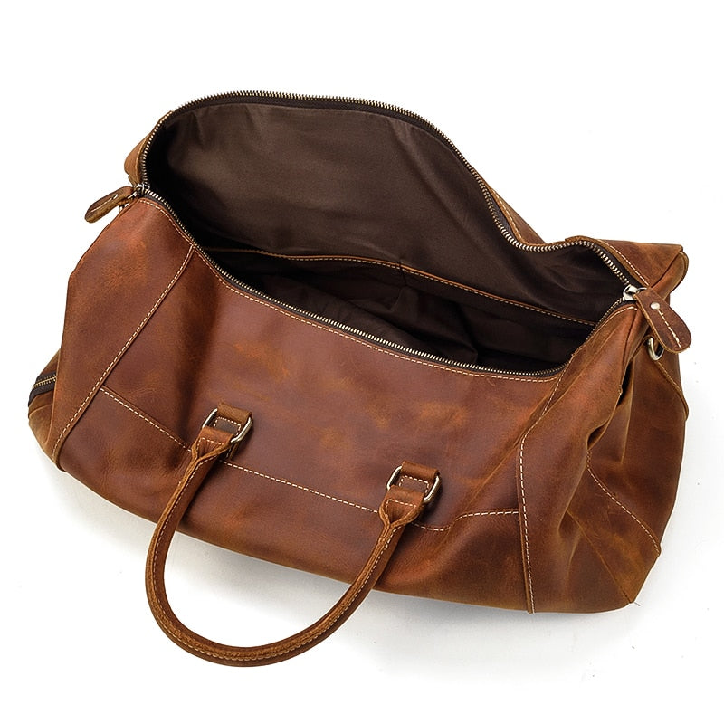 Zee Leather Men's Travel Bag With Shoe Pocket 20 inch Big Capacity Vintage Crazy Horse Leather Weekend luggage Messenger Bag