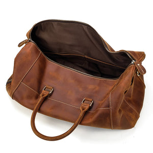 Zee Leather Men's Travel Bag With Shoe Pocket 20 inch Big Capacity Vintage Crazy Horse Leather Weekend luggage Messenger Bag