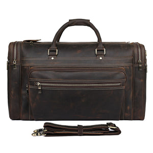Zee Leather - Men's Crazy Horse Leather Travel Bag Cow Leather Big Travel Duffel Durable Cowhide Weekend Bag Man Genuine Leather Luggage Bag