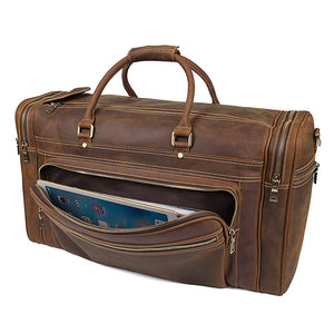 Zee Leather - Men's Crazy Horse Leather Travel Bag Cow Leather Big Travel Duffel Durable Cowhide Weekend Bag Man Genuine Leather Luggage Bag