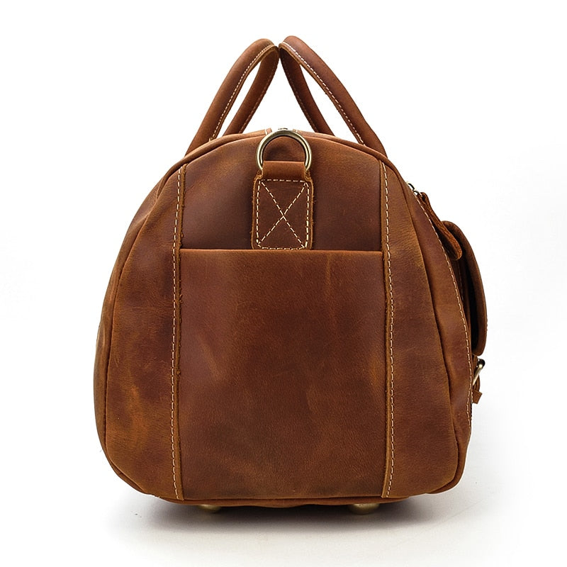Zee Leather Men's Travel Bag With Shoe Pocket 20 inch Big Capacity Vintage Crazy Horse Leather Weekend luggage Messenger Bag