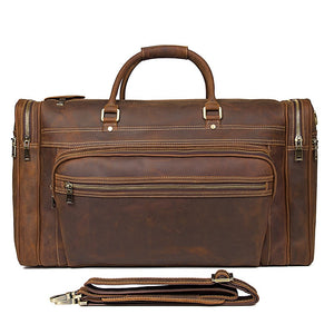 Zee Leather - Men's Crazy Horse Leather Travel Bag Cow Leather Big Travel Duffel Durable Cowhide Weekend Bag Man Genuine Leather Luggage Bag