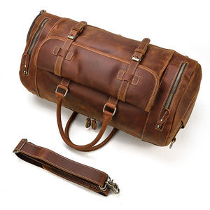 Zee Leather Men's Travel Bag With Shoe Pocket 20 inch Big Capacity Vintage Crazy Horse Leather Weekend luggage Messenger Bag