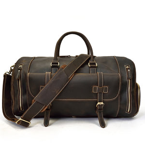 Zee Leather Men's Travel Bag With Shoe Pocket 20 inch Big Capacity Vintage Crazy Horse Leather Weekend luggage Messenger Bag