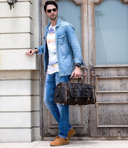 Zee Leather Men's Travel Bag With Shoe Pocket 20 inch Big Capacity Vintage Crazy Horse Leather Weekend luggage Messenger Bag