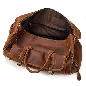 Zee Leather Men's Travel Bag With Shoe Pocket 20 inch Big Capacity Vintage Crazy Horse Leather Weekend luggage Messenger Bag