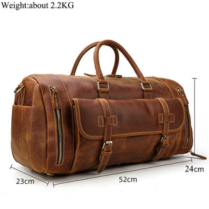 Zee Leather Men's Travel Bag With Shoe Pocket 20 inch Big Capacity Vintage Crazy Horse Leather Weekend luggage Messenger Bag