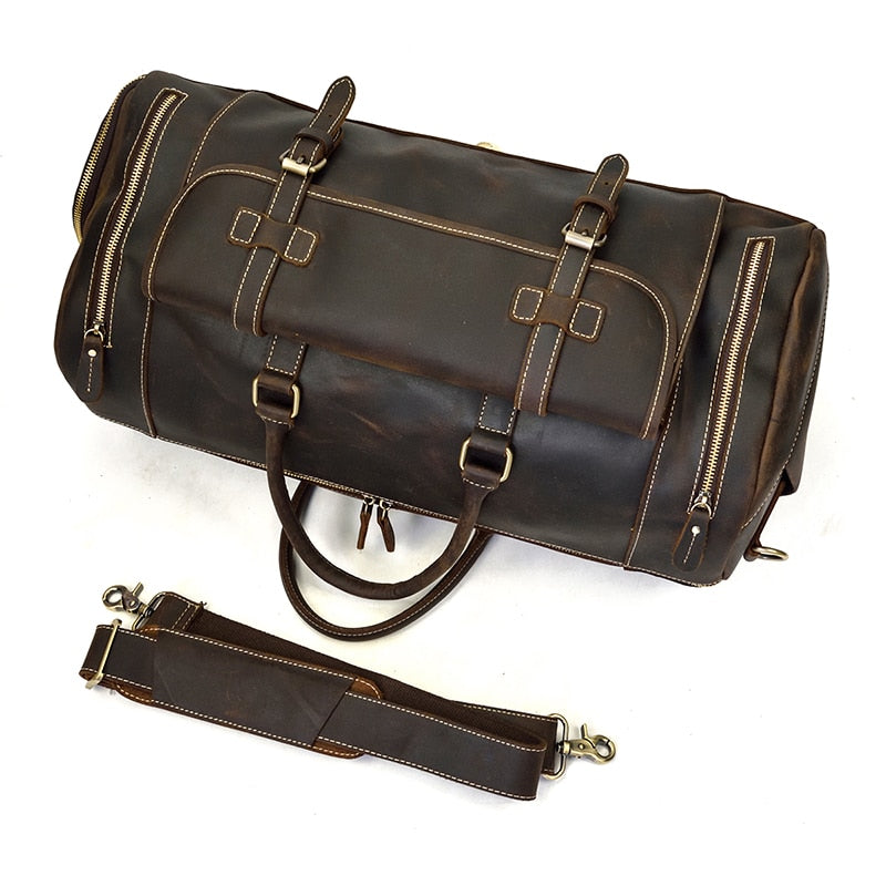 Zee Leather Men's Travel Bag With Shoe Pocket 20 inch Big Capacity Vintage Crazy Horse Leather Weekend luggage Messenger Bag