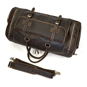 Zee Leather Men's Travel Bag With Shoe Pocket 20 inch Big Capacity Vintage Crazy Horse Leather Weekend luggage Messenger Bag