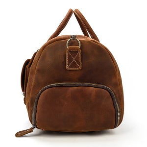 Zee Leather Men's Travel Bag With Shoe Pocket 20 inch Big Capacity Vintage Crazy Horse Leather Weekend luggage Messenger Bag