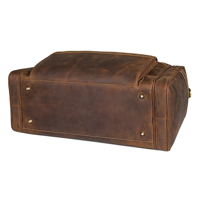 Zee Leather - Men's Crazy Horse Leather Travel Bag Cow Leather Big Travel Duffel Durable Cowhide Weekend Bag Man Genuine Leather Luggage Bag