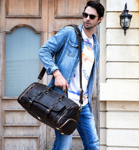 Zee Leather Men's Travel Bag With Shoe Pocket 20 inch Big Capacity Vintage Crazy Horse Leather Weekend luggage Messenger Bag