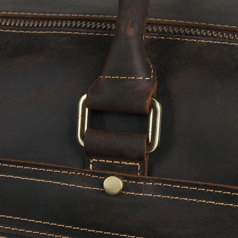 Zee Leather - Men's Crazy Horse Leather Travel Bag Cow Leather Big Travel Duffel Durable Cowhide Weekend Bag Man Genuine Leather Luggage Bag