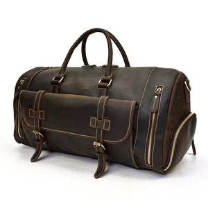 Zee Leather Men's Travel Bag With Shoe Pocket 20 inch Big Capacity Vintage Crazy Horse Leather Weekend luggage Messenger Bag